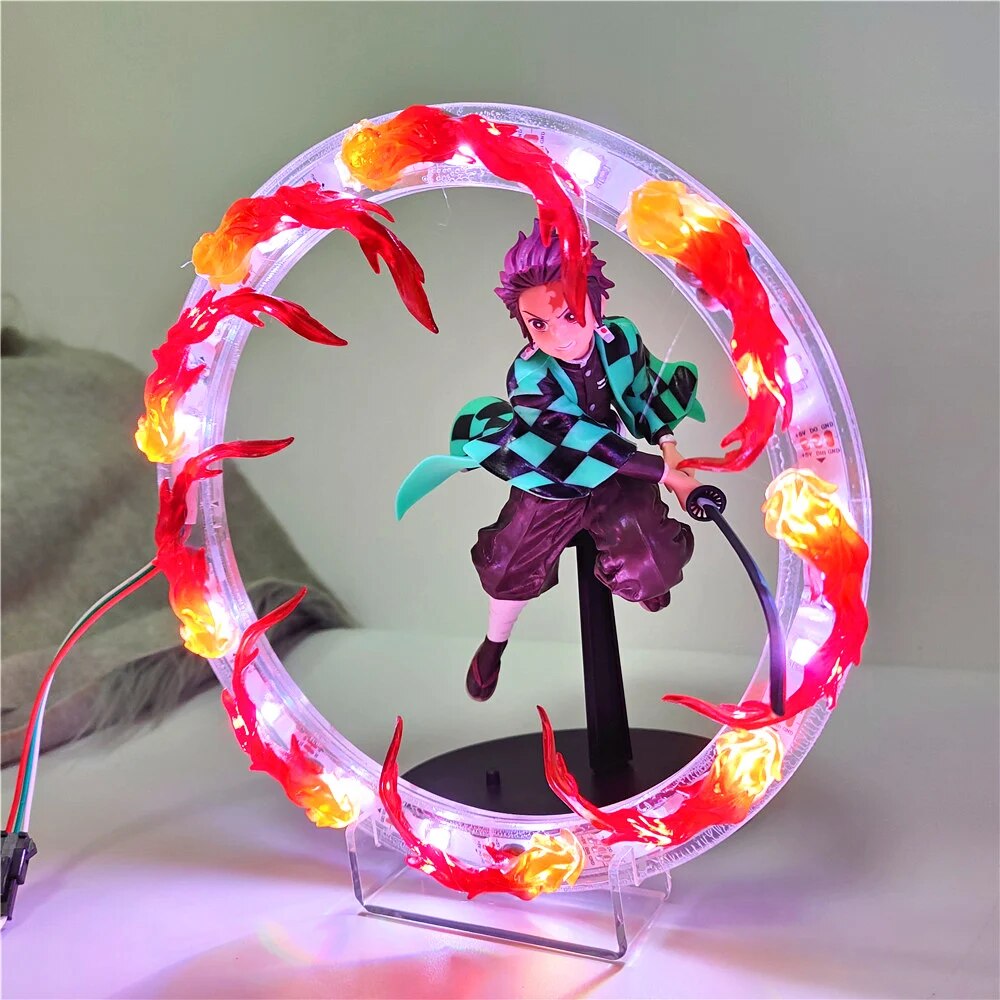 Anime Figure Demon Slayer Tanjirou Fire Water Circle LED Model 20cm