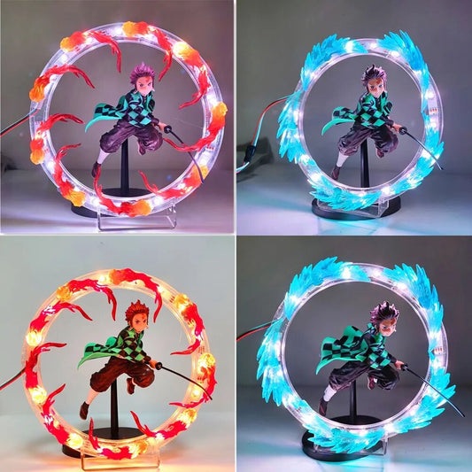 Anime Figure Demon Slayer Tanjirou Fire Water Circle LED Model 20cm